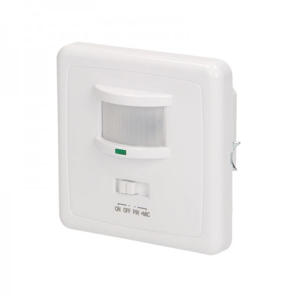Senzor gibanja stenski vgradni PIR HOR 140° OR-CR-206 40-500W bel 4-9m ON/OFF/PIR/MIC zvok 30-90db IP20