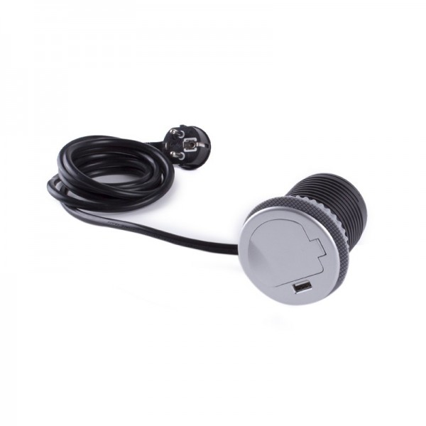 Pohištvena izvlečna vtičnica SINGLE BOX 1xšuko + 1xUSB alu