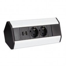 Pohištvena kotna vtičnica CORNER BOX 2xšuko + 2xUSB s kablom 1,8m alu