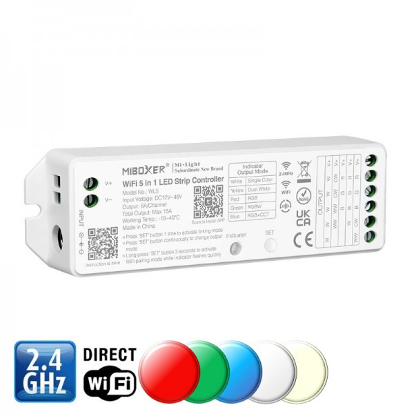 LED krmilnik 5v1 12-24V 15A DIMM/CCT/RGB/RGBW/RGB+CCT WL5 RF 2,4GHz + WiFi