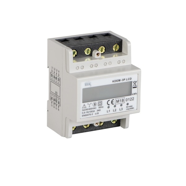Števec porabe električne energije 3F IDEAL KDEM-3P LCD 3x230/400VAC 50Hz 0,5-10(100)A