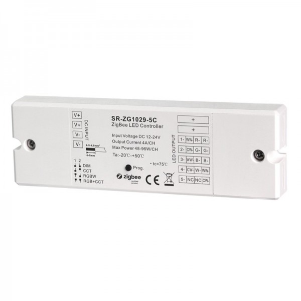 LED krmilnik DIM/CCT/RGBW/RGB+CCT - SR-ZG1029-5C 12-24V DC 5x4A Zigbee