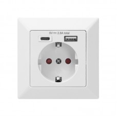 Vtičnica podometna SCHUKO + USBA + USBC 5VDC 2,8A