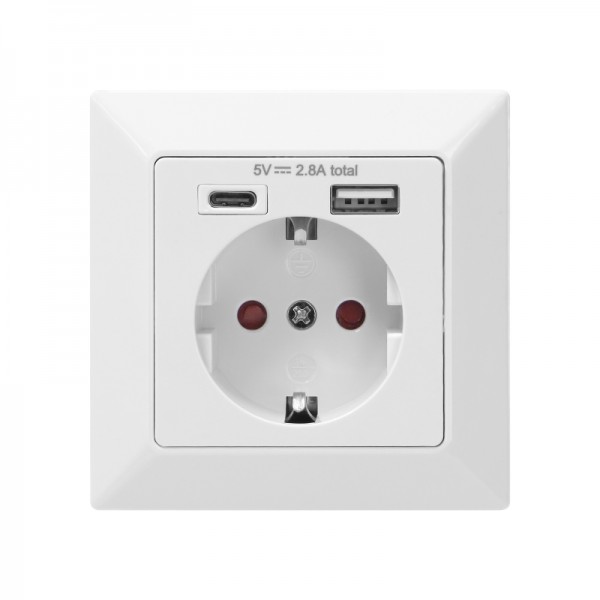 Vtičnica podometna SCHUKO + USBA + USBC 5VDC 2,8A