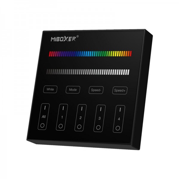 LED daljinski upravljalnik stenski panel RGBW B3 4 cone baterijski črn