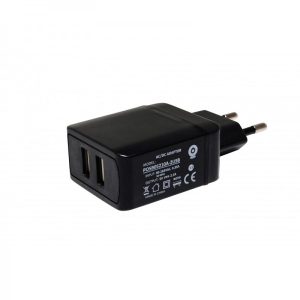 Adapter - usmernik 2xUSB 5V 10,5W 2,1A brez kabla črn