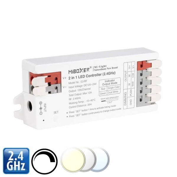 LED krmilnik 2v1 12-24V 12A DIMM/CCT E2-RF RF 2,4GHz + PUSH univerzalni Q konekt