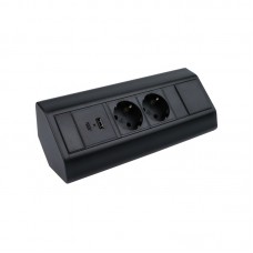 Pohištvena kotna vtičnica CORNER BOX 2xšuko + 2xUSB s kablom 1,8m črna