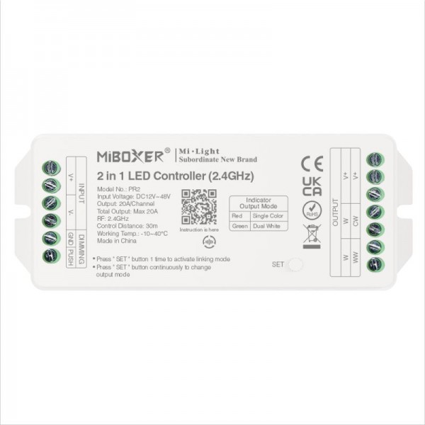 LED krmilnik 2v1 12-48V DIMM+CCT PR2 20A-20A/CH 2,4G+PUSH
