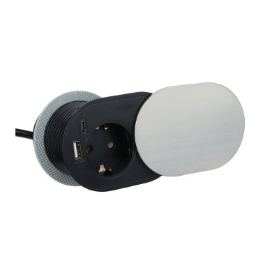 Pohištvena potopna vtičnica SLIDE BOX vgradna 230V + USB A+C siva  