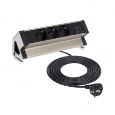 Pohištvena vtičnica namizna DESK BOX brušeno jeklo 3xŠUKO 2 x USB PD A+C kabel 1,8m