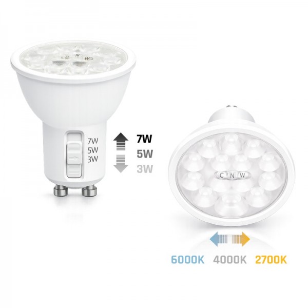 LED žarnica GU10 ES50 3/5/7W 300/500/650lm CCT 38°