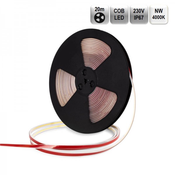 LED trak COB 230V 10W 1000lm/m 4000K BC PRO 20m/R 288 LED/m IP67 12mm IP67 CRI90