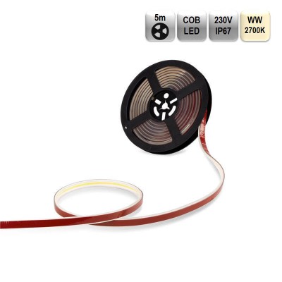 LED trak COB 230V 10W 1000lm/m 2700K BC PRO 5m/R 288 LED/m IP67 12mm IP67 CRI90