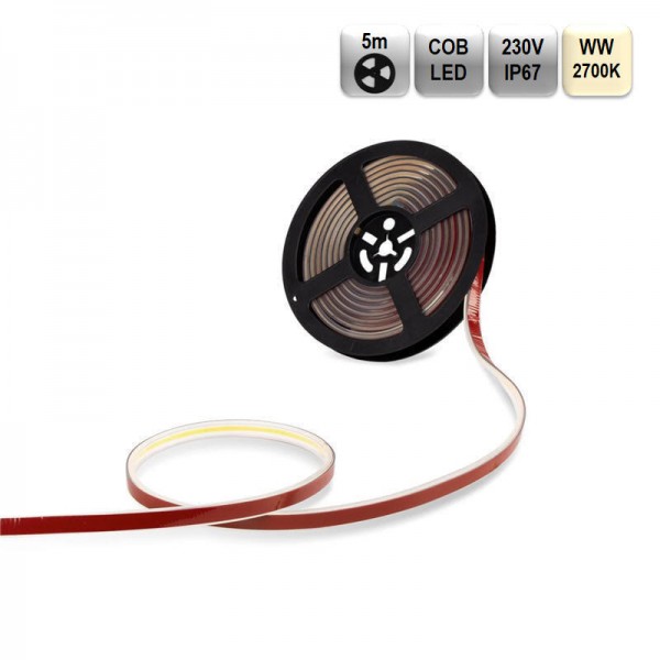 LED trak COB 230V 10W 1000lm/m 2700K BC PRO 5m/R 288 LED/m IP67 12mm IP67 CRI90