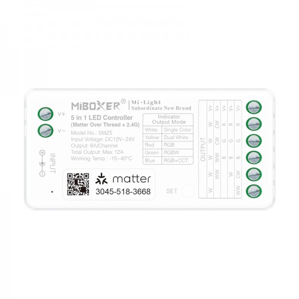 LED kontroler SMZ5 5in1 MATTER - OVER THREAD + 2,4G 12A 6A CH