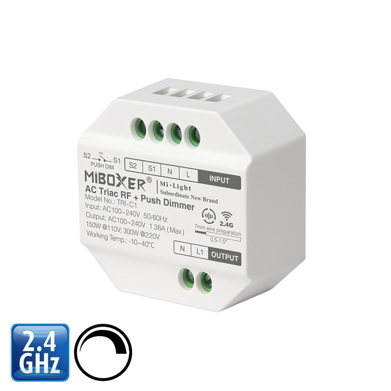 Modul zatemnilni smart 230V 1,36A 300/100W triac dimm TRI-C1 RF 2,4GHz + PUSH