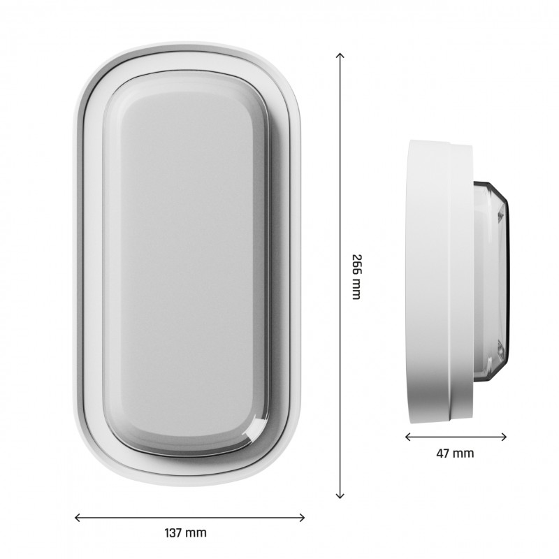 Svetilka stropna/stenska LED 15W 1800lm CCT PASTILO 15 IP54 IK10 266x137x47mm ovalna bela